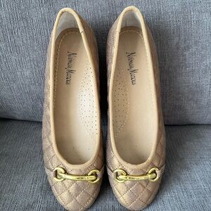 Neiman Marcus Suzy Quilted Metallic Horsebit Ballet Flats Balletcore Feminine, 8